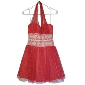 7298 * Steppin' Out Polka Dot Halter Mini Dress Red White Size 9/10